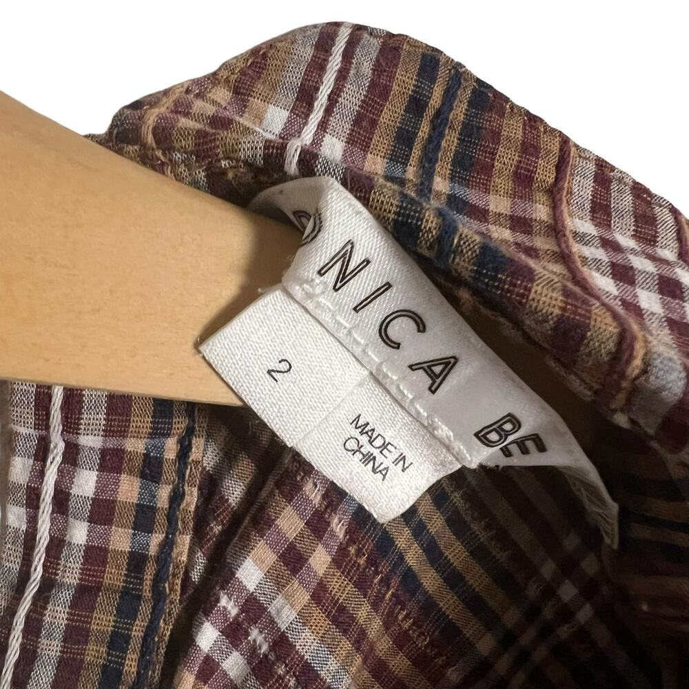 Veronica Beard Isabel Brown Plaid Puff Long Sleeve Mock Neck Top Size 2 - Picture 13 of 15